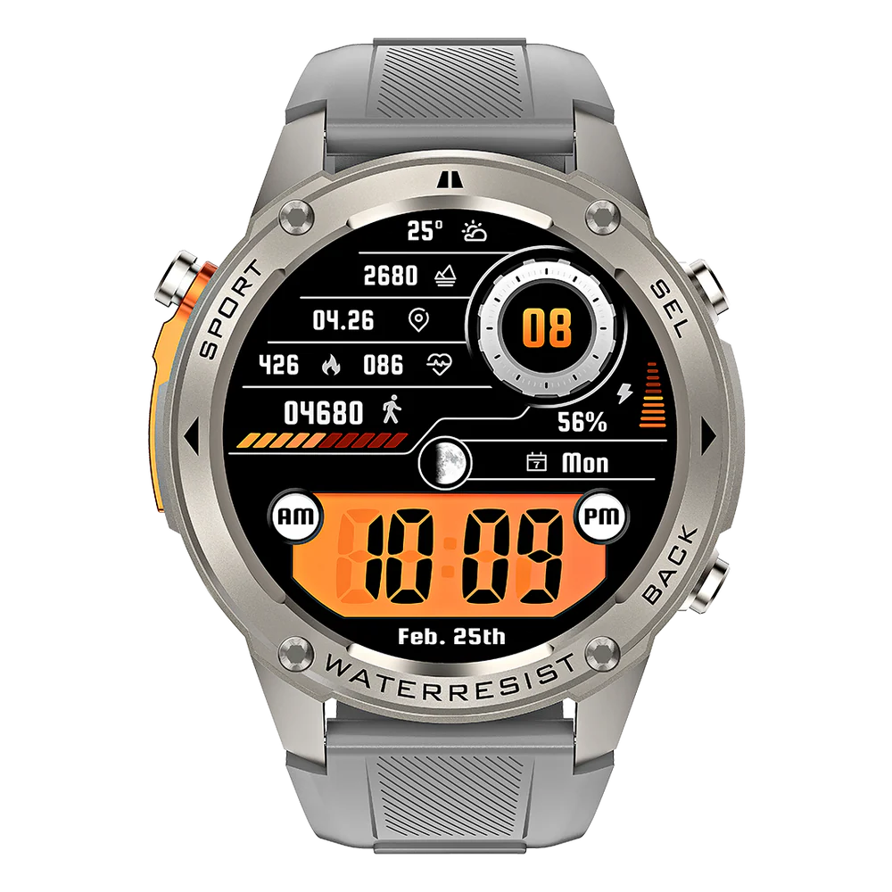 Relógio Brave à Prova d'Água, 170+ Modos Esporte, GPS Duplo, Resistência Militar IP69K, 10 Dias Bateria