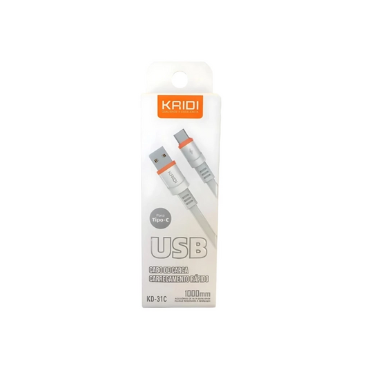 Cabo Carregamento Rápido Tipo-C Kaidi Kd-31c - Branco/Laranja